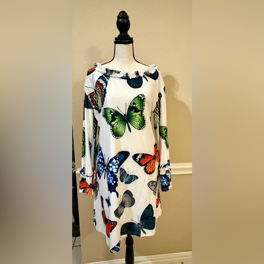 Butterfly Print Long Sleeve Dress NWOT
